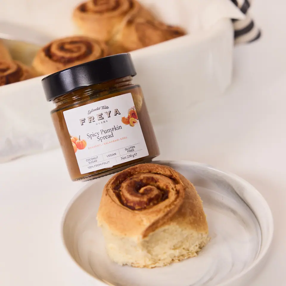 Spiced pumpkin rolls with a golden spiral on top