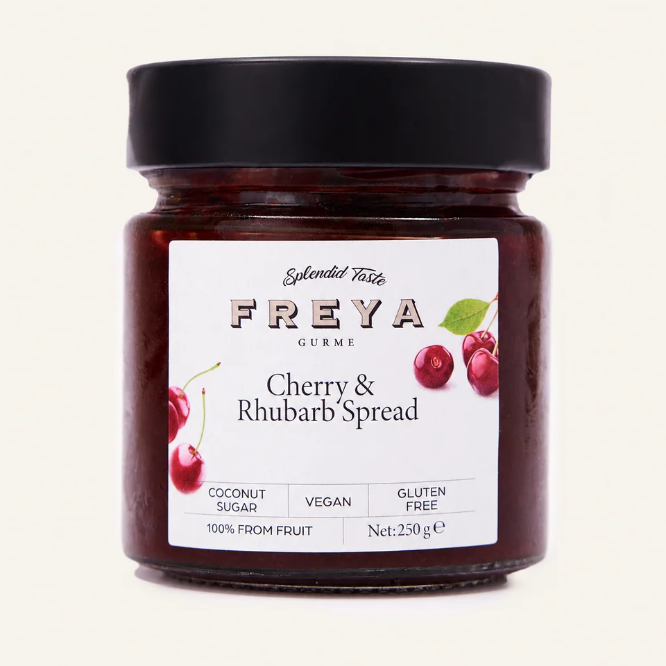 Freya Cherry & Rhubarb Spread — English label