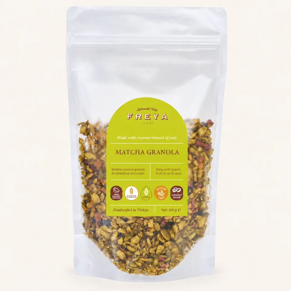 Freya Matcha Granola — English label